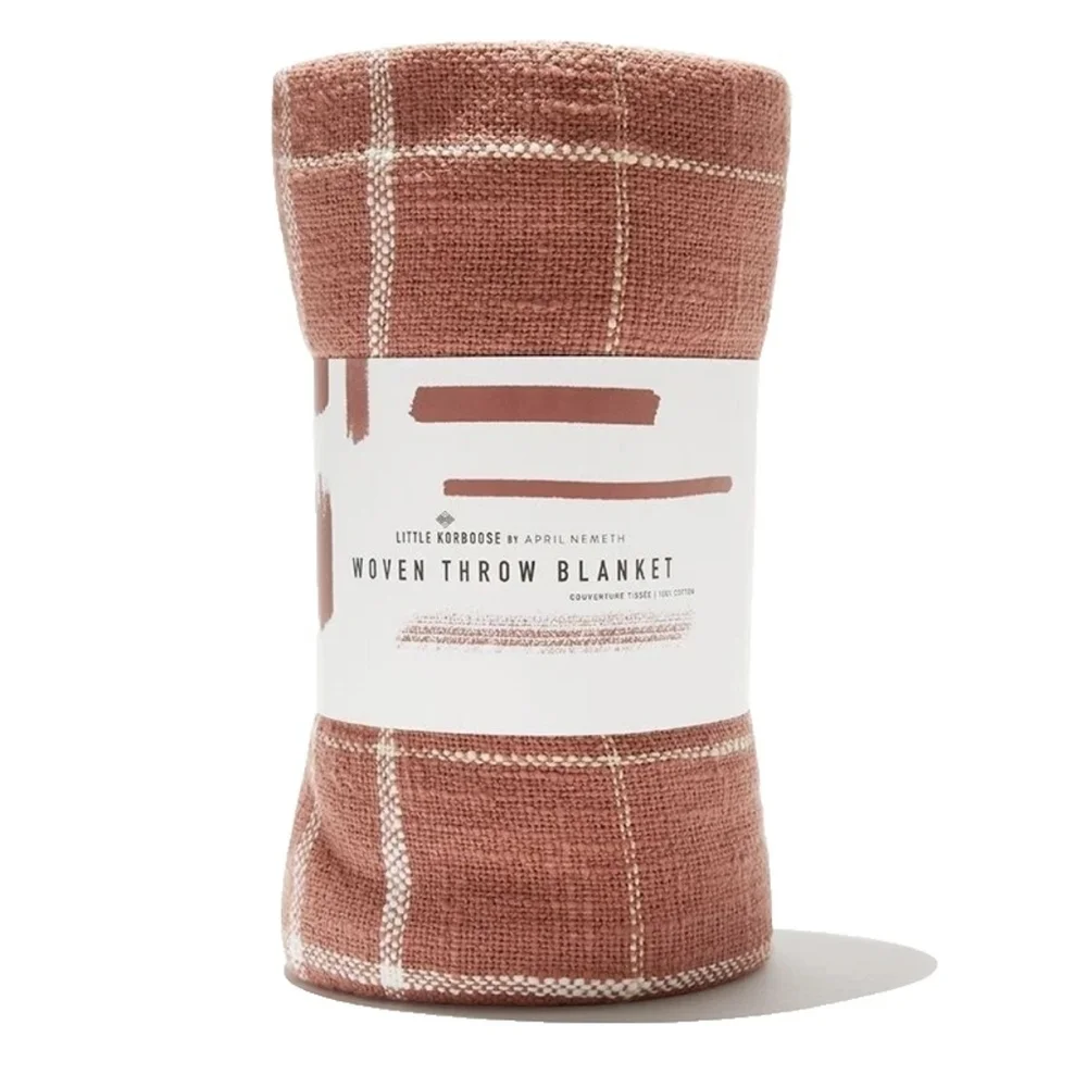 Little Korboose April Nemeth, New Woven Terracotta Plaid Cotton Throw Blanket